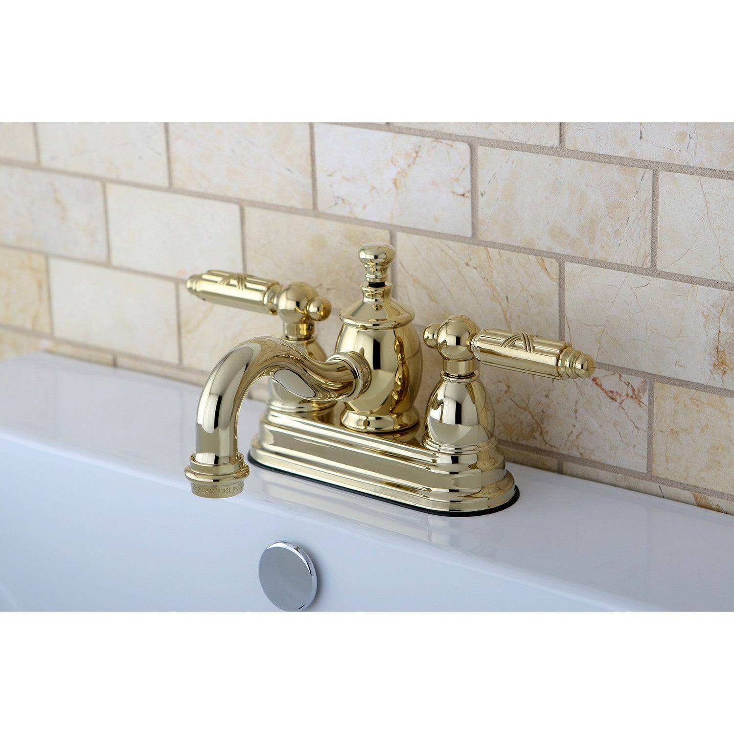 Kingston Heirloom KS7102GL - Georgian Double-Handle 3-Hole Deck Mount 4-Inch Centerset Bathroom Faucet with Brass Pop-Up, Polished Brass — thumbnail 2